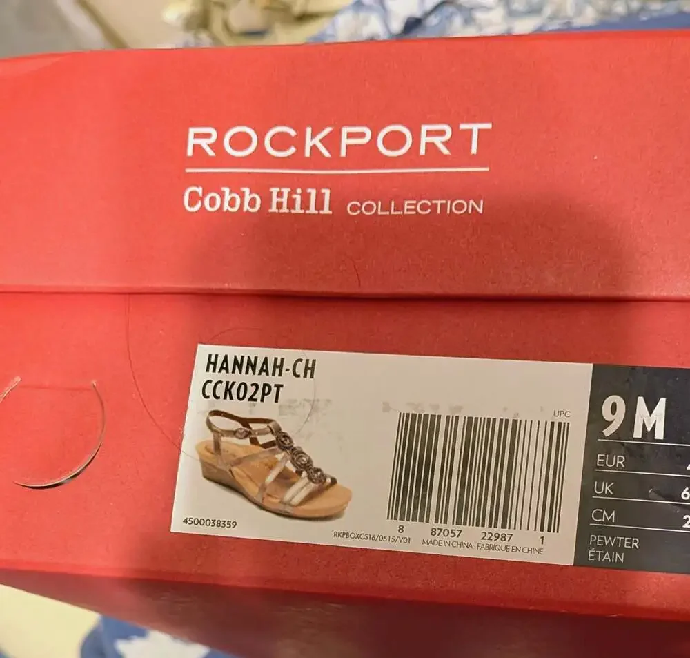 Rockport Cobb Hill Hannah-CH Pewter Beaded Wedge Sandals Size 9M
